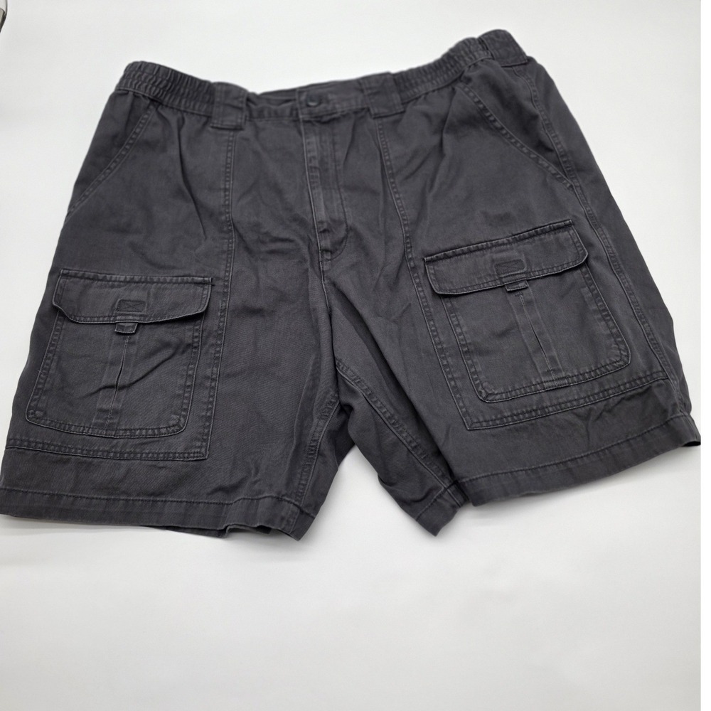 Utility Cargo Shorts Mens 44 Gray‎ Cotton Twill Elastic Waist Resort, Outdoors